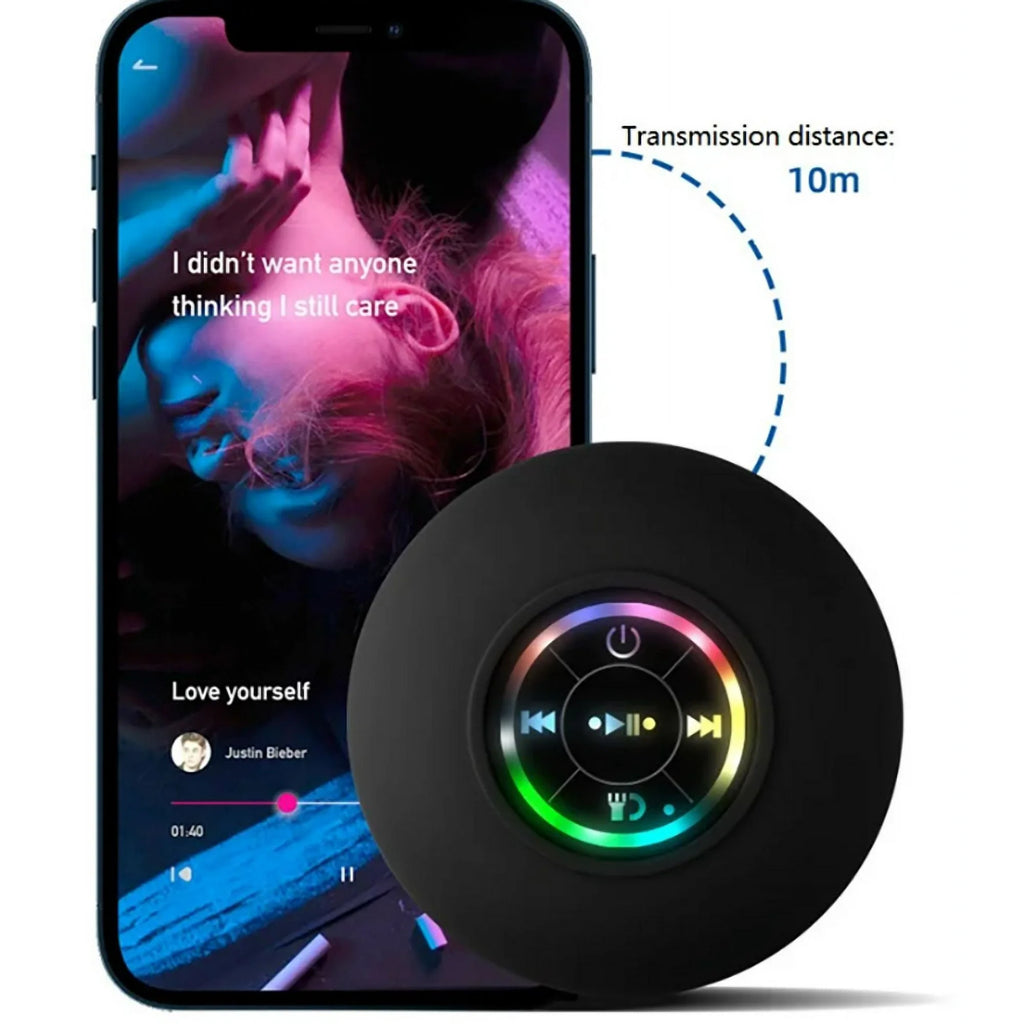 VIRELITHA-Bluetooth Waterproof Handsfree Portable HD Shower Speaker, LED Lights, Build-in Mic Speakerphone and Attached Suction Cup