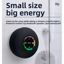 Load image into Gallery viewer, VIRELITHA-Bluetooth Waterproof Handsfree Portable HD Shower Speaker, LED Lights, Build-in Mic Speakerphone and Attached Suction Cup