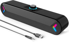 Load image into Gallery viewer, VIRELITHA-USB Powered Desktop Soundbar Stereo Speaker RGB Lighting Top Volume Knob Plug and Play