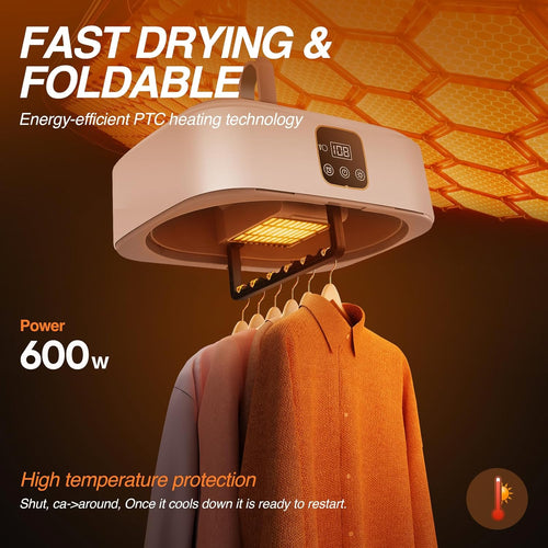 VIRELITHA-Foldable Portable Clothes Dryer High Power Hot Air Drying Dual Mode with Remote Control for Travel Dorm Apartment