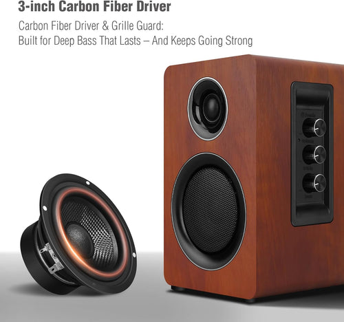 VIRELITHA-Desktop Bookshelf Speakers Active Stereo Pair Multiple Audio Inputs Wood Finish for Computer TV