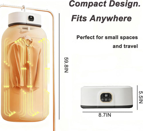 VIRELITHA-Foldable Portable Clothes Dryer 600W Hot Air Circulation with Digital Display Compact Design for Travel Dorm Apartment