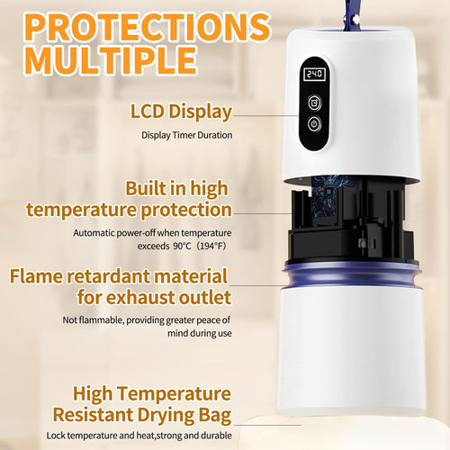 VIRELITHA-Portable Clothes Dryer Hanging Design with Display Multiple Safety Protection Heat Resistant Drying Bag for Travel Dorm Apartment