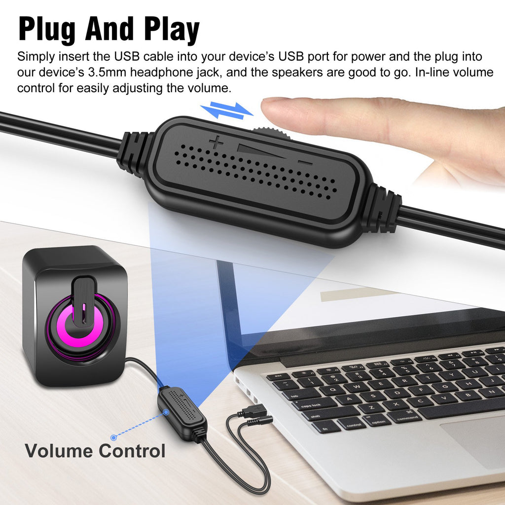 VIRELITHA-Computer Speakers PC Sound Box HIFI Stereo Microphone USB Wired Caixa De Som with LED Light For Desktop Computer