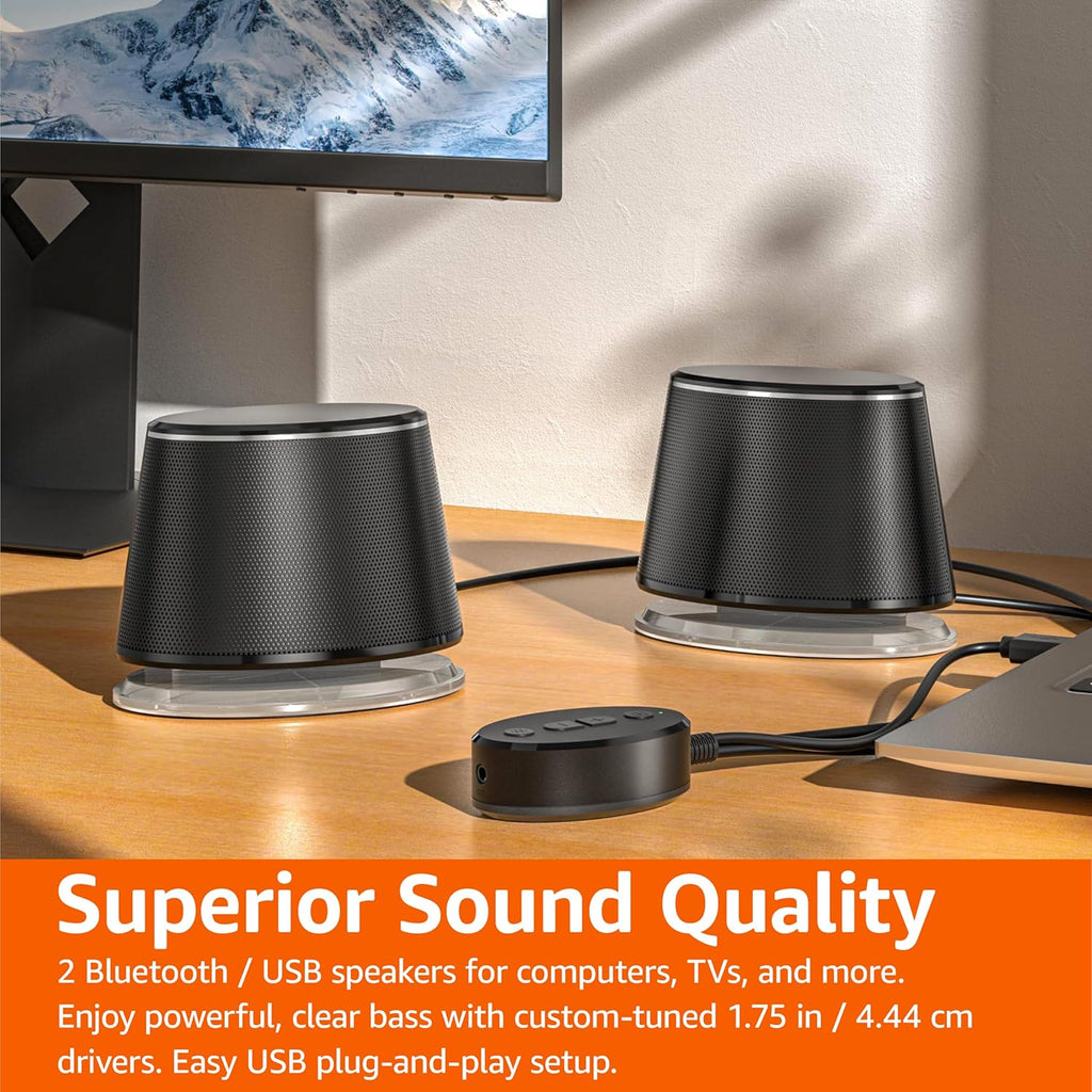 VIRELITHA-Desktop Computer Speakers Stereo Bluetooth and Wired Connection with Control Knob Desktop Speaker System